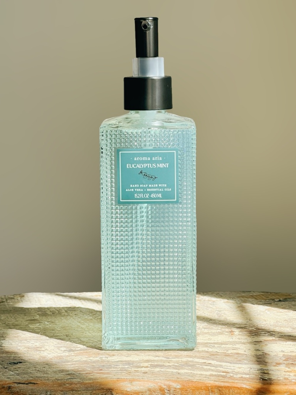 NEW Aroma Aria Eucalyptus Mint Hand Wash / Soap Glass Bottle Black Pump 15.2 OZ